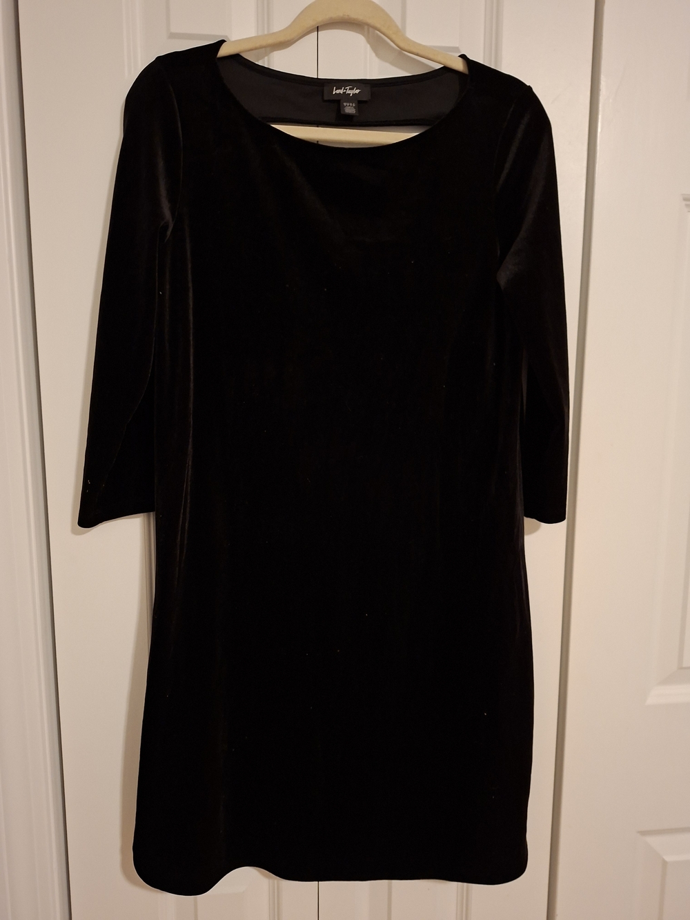 Lord & Taylor Black Velvet Boatneck Dress with Back Cutout, Size S